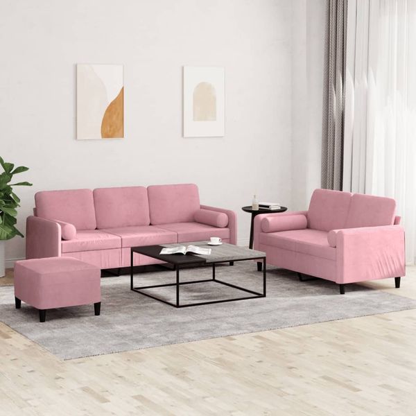 vidaXL 3-tlg. Sofagarnitur mit Kissen Rosa Samt 3202047