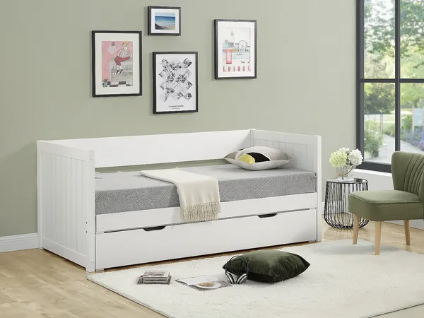 Vente-unique - ALFIERO Bett Holz, Platte Weiß - B 98 cm x H 84,5 cm x L 200 cm