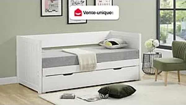 Vente-unique - ALFIERO Bett Holz, Platte Weiß - B 98 cm x H 84,5 cm x L 200 cm