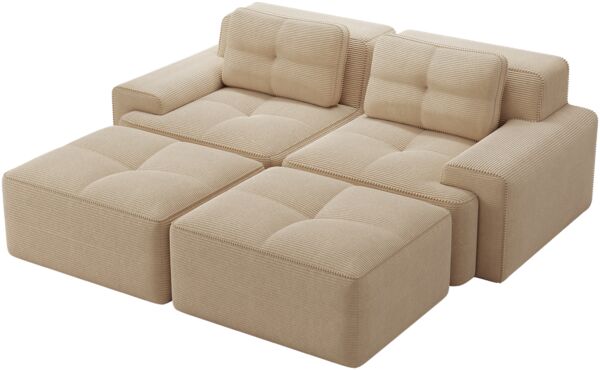 Cloud Modulsofa Boneless U-förmiges Sofa,bequemes Corduroy-Cloud-Sofa Modulares Sofa mit Ottoman Modulares Zweisitzer-Sofa 2-Sitzer Sofa mit Tiefem Sitz für Wohnzimmer Montagefreies Sofa,Corduroy,Beige, Bild 6