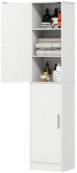 MC Star Hochschrank Badezimmerschrank hoch Badschrank schmal mit 2 Türen (Verstellbare Regale für Badezimmer, Wohnzimmer 40 x 35 x 180 cm Weiß)