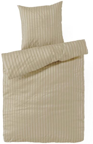 Carpe Sonno Bettwäsche Damast 135x200 155x220 Hochwertige Hotel Baumwoll Bettwäsche gestreift, Mako-Damast, 2 teilig, Premium Bettwaren Allergiker Bettbezug Reißverschluss Schlamm Taupe