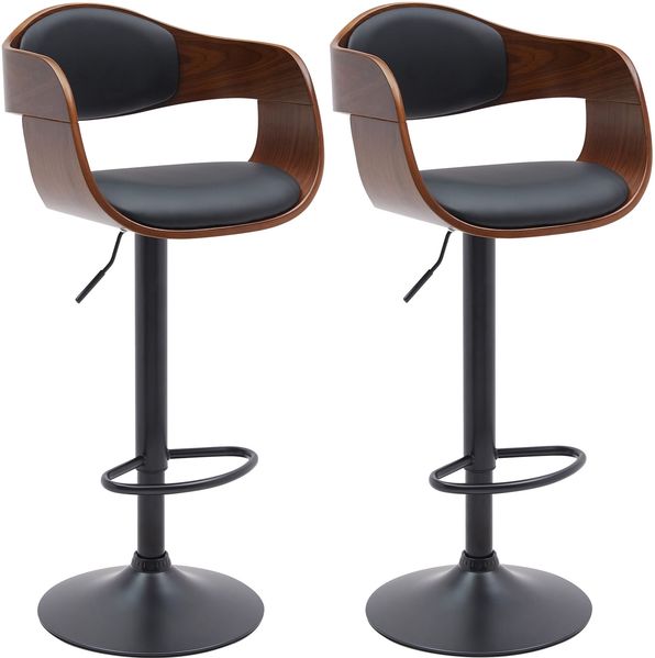 CLP 2er Set Barhocker Kingston höhenverstellbar drehbar mit schwarzem Metallgestell,walnuss/schwarz Kunstleder
