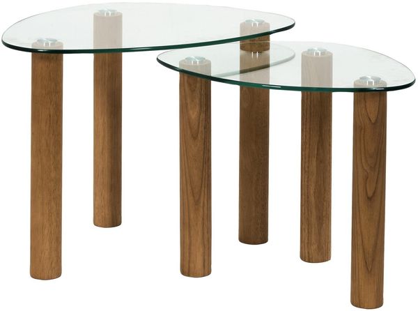 HOME DECO FACTORY, HD0555, Satztisch Clara aus gehärtetem Glas – Elegantes und praktisches Design, platzsparend, pflegeleicht – Maße: 60 x 43 x 45 cm, Farbe Braun
