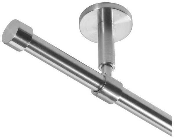 BASIT Gardinenstange Rohr Edelstahloptik 16 mm mit Deckenträgern 120 cm E16, Ø 16 mm, 1-läufig, verschraubt, Metall, D11 120 cm E16 Kappe