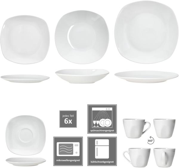30tlg Kombiservice Lotta weiß Porzellan 6 Personen Tassen Untertassen Teller Bild 5