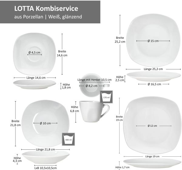 30tlg Kombiservice Lotta weiß Porzellan 6 Personen Tassen Untertassen Teller Bild 6