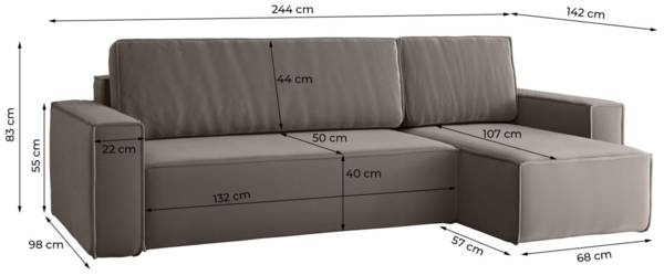 Ecksofa Schlafsofa Sofa MARIS Stoff Beigegrau Ottomane Links Bild 4