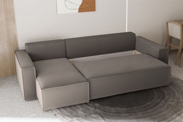 Ecksofa Schlafsofa Sofa MARIS Stoff Beigegrau Ottomane Links Bild 3