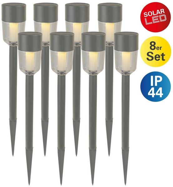 näve LED Solarleuchte Doha, LED fest integriert, Warmweiß, 8er-Set Dekoerdspieß, je H: 35,5cm, grau, LED warmweiß, Leuchtdauer 8h