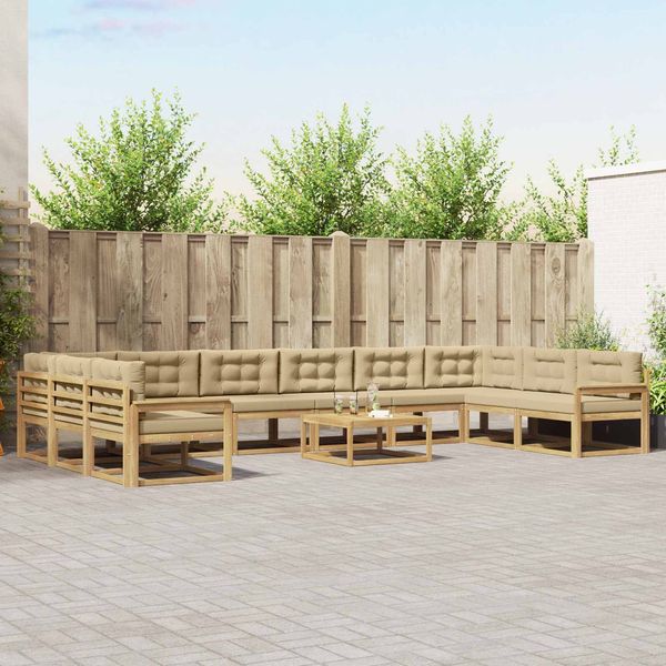 vidaXL Outdoor-Sofagarnitur mit Kissen 11 pcs Weiß und Beige 3387132