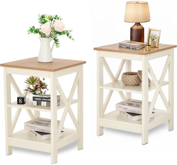 Moderne Nachttische 2er Set Elfenbein 3 Ebenen Sofatisch