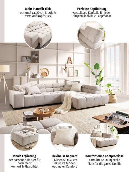 Home affaire Ecksofa Ancona incl. Kopfteilverstellung, OTTOs Choice, Breite 319cm, L-Form, wahlweise motorische Sitztiefenverstellung, auch in Cord + Easy Care