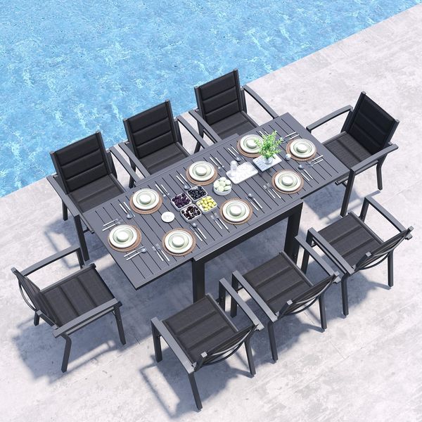 JUMMICO Gartenmöbel 8 Personen Set stapelbar mit Textilpolster & einfach Montiert, Aluminium, Grau