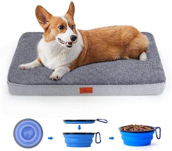 CALIYO Tierkissen Orthopädisches Hundebett Grosse Hunde - Hundekissen flauschig, Cozy Flannel Fleece Fabric/ Washable Inner Film/ Egg Crate orthopedic Foam/ Non-slip Bottom, Hundematte waschbar Hundematratze in dunkelgrau für große Hunde