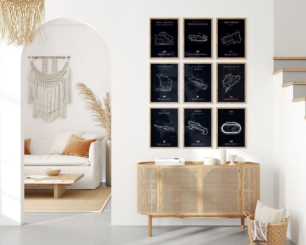Poster FORMEL 1 ROAD America Barcelona Catalunya Mount Panorama Hungaroring Mugello Iowa Paul Ricard · Wanddeko · Kunstdruck ohne Rahmen - 80 x 120 cm / BARBER