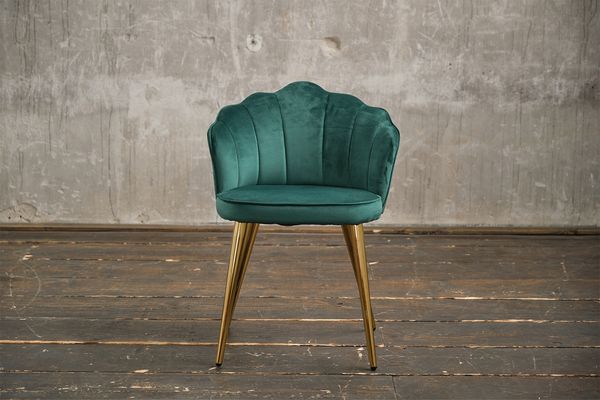KAWOLA Stuhl SALLY Esszimmerstuhl Velvet grün Fuß gold 76 x 57 x 55 cm