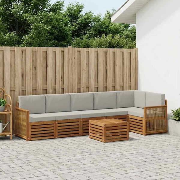 vidaXL Ecksofa Set mit Kissen 6 pcs Natürlich und Hellgrau 3384447