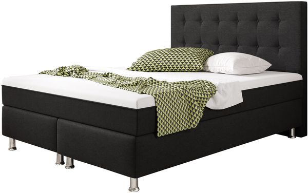 Boxspringbett KN0018 140x200 cm Webstoff Schwarz mit Topper-Optik