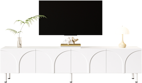 Dreidimensional geschwungenen Linien,TV-Schrank Lowboard Vier Türen zwei separate Staurräume Metallfüße Wohnzimmer