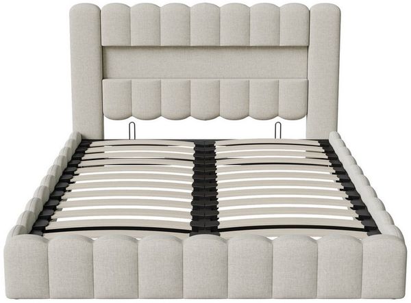 Gdood Polsterbett Stauraumbett Doppelbett LED, Leinenstoff (1-tlg, Type-C + USB, Hydraulisch hebbarer Stauraum), Mit Bettkasten, LED-Beleuchtung, USB-Anschluss, 160x200 cm