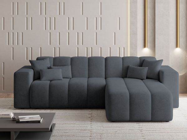 GRAINGOLD Ecksofa L-Form Nork, Wohnzimmer Ecksofa, Couch L-Form, Velour-Stoff, Hellgrau, Rechts