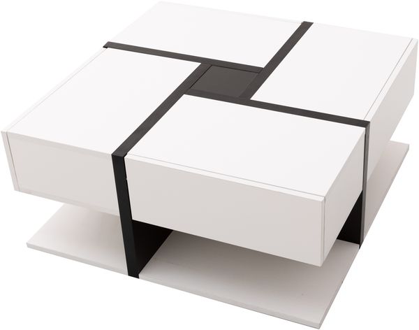 Couchtisch, Hochglanz mit 4 Schubladen & Ablage, 78x78x36 cm, Weiß/Schwarz Bild 8