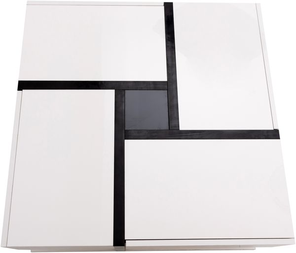 Couchtisch, Hochglanz mit 4 Schubladen & Ablage, 78x78x36 cm, Weiß/Schwarz Bild 7