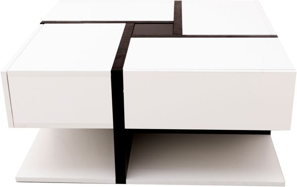 Couchtisch, Hochglanz mit 4 Schubladen & Ablage, 78x78x36 cm, Weiß/Schwarz Bild 9
