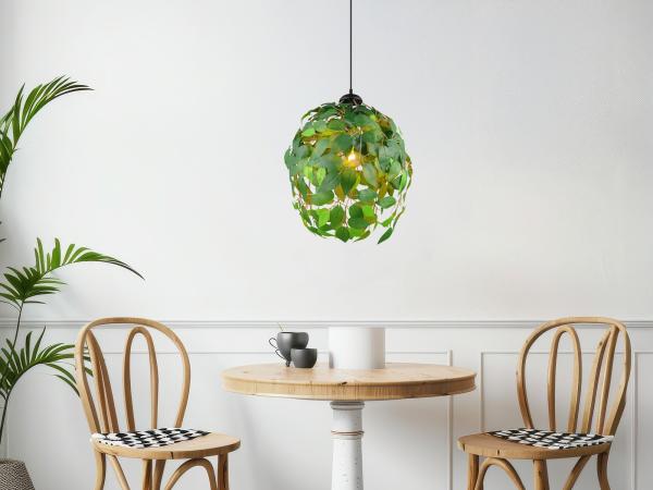 LED Pendelleuchte mit Blätter Lampenschirm in Grün, Ø 38cm