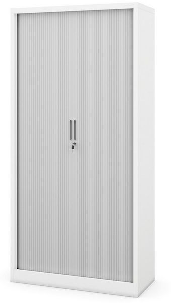 Rollladenschrank T001, Jalousieschrank, Aktenschrank, Büroschrank, Universalschrank, Querrolladenschrank, Rolltür, abschließbar 185 x 90 x 45 cm (weiß/grau)