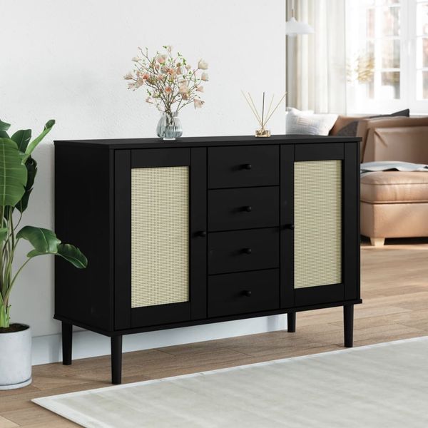 vidaXL Sideboard SENJA Rattan-Optik Schwarz 112x40x80 cm Kiefernholz 358027