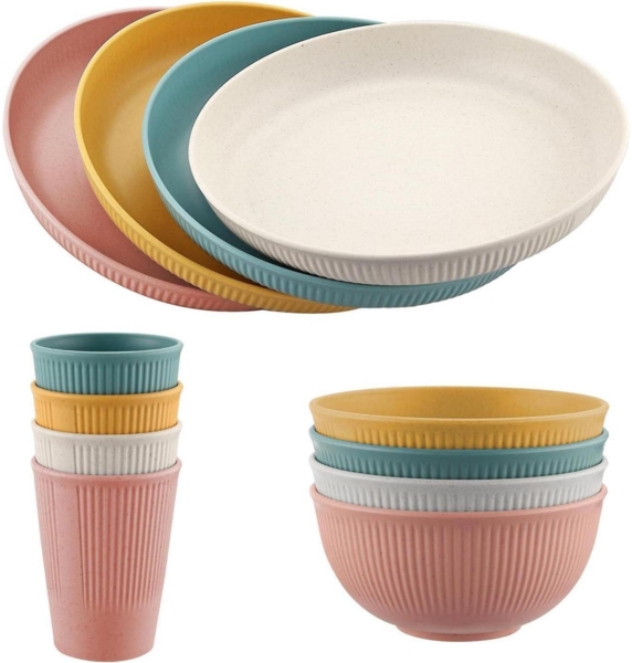 12tlg. Camping Geschirr Set für 4 Personen Leicht Unzerbrechlich