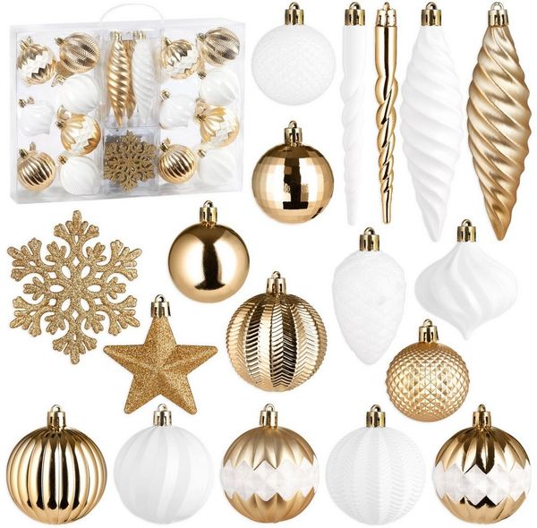 BRUBAKER Weihnachtsbaumkugel 50 -tlg. Premium Christbaumschmuck - Weihnachtskugel Set (50 St), Glitzer Kugeln, Schneeflocken, Eiszapfen und Tannenzapfen Baumschmuck