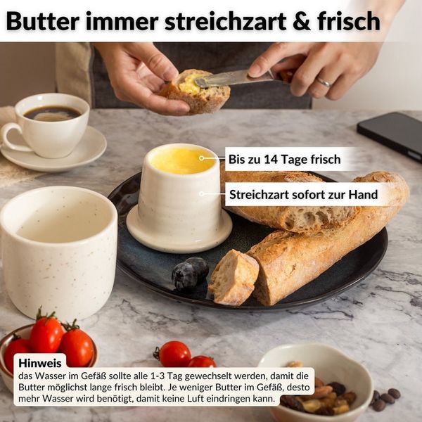 DEKAZIA Butterglocke aus hochwertiger Keramik, Butterdose ohne Kühlung,(Buttergeschirr Keramik Butterbehälter mit Wasser Butterglocke Keramik Butterdose für weiche Butter, Butterdose mit Wasserbad Französische Butterdose Buttertopf Keramik) Hochwertige...