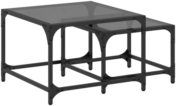 vidaXL Satztische 2 Stk. mit Glasplatte Schwarz Stahl 845983