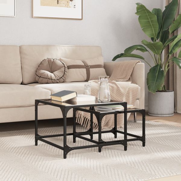 vidaXL Satztische 2 Stk. mit Glasplatte Schwarz Stahl 845983