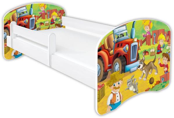 Clamaro 'Schlummerland 2021' Kinderbett 80x180 cm, Farm Traktor, inkl. Lattenrost, Matratze und Rausfallschutz (ohne Schublade)