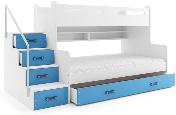 BMS Etagenbett für Kinder MAX 3 Weiß Blau mit 2 Matratzen