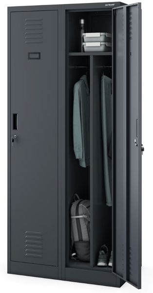 Umkleideschrank Spind KACPER - 2 Abteile, Etikettenhalter Lüftungsschlitze | Umkleidespind Metall Schließfachschrank Garderobenspind, 180x80x50cm Anthrazit