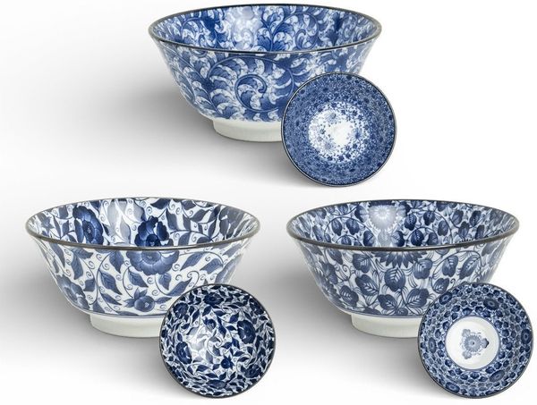 WestCraft Suppenschale Ramen Bowl Japan - Porzellan-Schalen 15 cm - 3er Mix-Set, Porzellan, (5-tlg), Hochwertig, asiatische Reis-, Nudel-, Tapas-, Udon-, Müsli-Schüssel