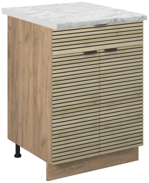 Küchenunterschrank Fame-Line Eiche Paneel 60 cm mit Schublade, AP Marmor Vicco