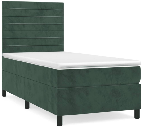 vidaXL Boxspringbett mit Matratze Dunkelgrün 90x190 cm Samt 3143058