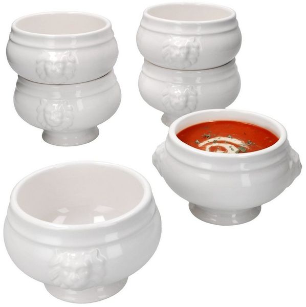 MamboCat Suppenschüssel 6x LEO Löwenkopf-Terrinen 450ml weiß 6 Personen, Steingut