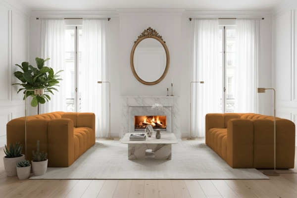 Sofaset Designersofa SOLVIE 2-2 in Stoff Moly Orange