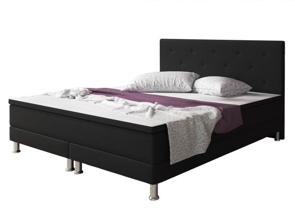 'Bonn' Boxspringbett mit Matratze und Topper, Webstoff, schwarz, 140 x 200 cm