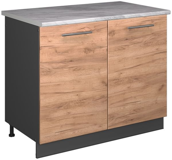 Spülenunterschrank Fame-Line Goldkraft Eiche/Anthrazit 100 cm, AP Marmor Vicco