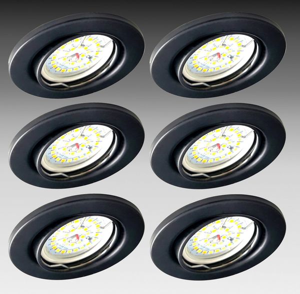 TRANGO LED Einbauleuchte, 6er Set 6729-065M36K LED Einbaustrahler Schwarz matt inkl. 6x 5 Watt CCT Farbtemperatur Steuerung 2700K-4000K-6500K LED Modul, Einbauspot, Deckenleuchte, Downlight, Deckenlampe