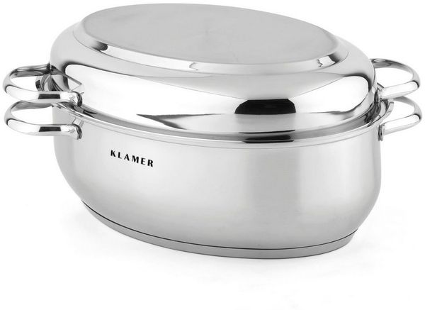 KLAMER Bräter 38 cm, backofengeeignet, 8,5L XXL Bräter mit Deckel, mit 4L Deckelpfa…, Energiesparend, Güteglasdeckel, tropffrei abgießen