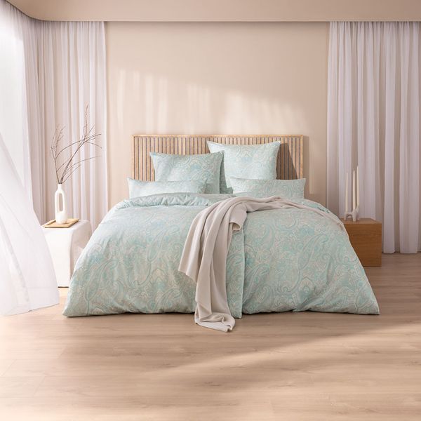 Estella Mako-Satin Bettwäsche 135x200 Judith elfenbein mint Paisley 7663-110